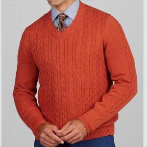 Jos. A. Bank Tailored Fit Cable Knit V-Neck Sweater -  colour: Brnt Henna Hthr